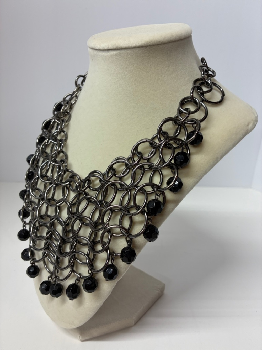 Gunmetal and Black Bead Chain Mail Necklace - Picture 4 of 4